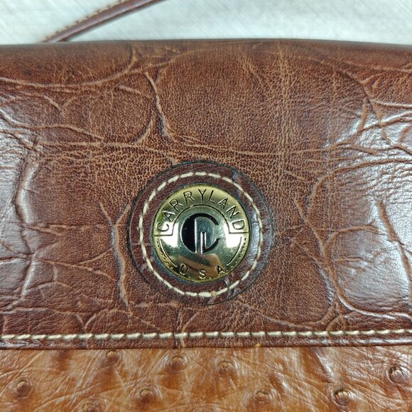 Vintage Carryland Genuine Leather Brown Crossbody Wallet Organizer Croc Embossed - Picture 2 of 8